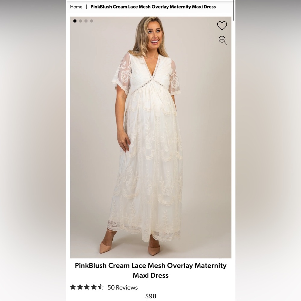 Pinkblush Cream Lace Mesh Overlay maternity maxi dress